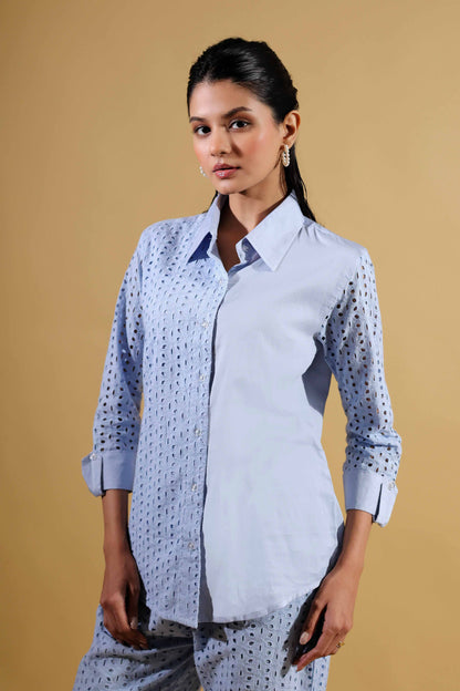 Celestial Lace Schiffli Shirt With Trouser