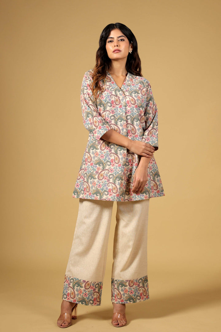 Blossom Beige Fusion Kurti Set