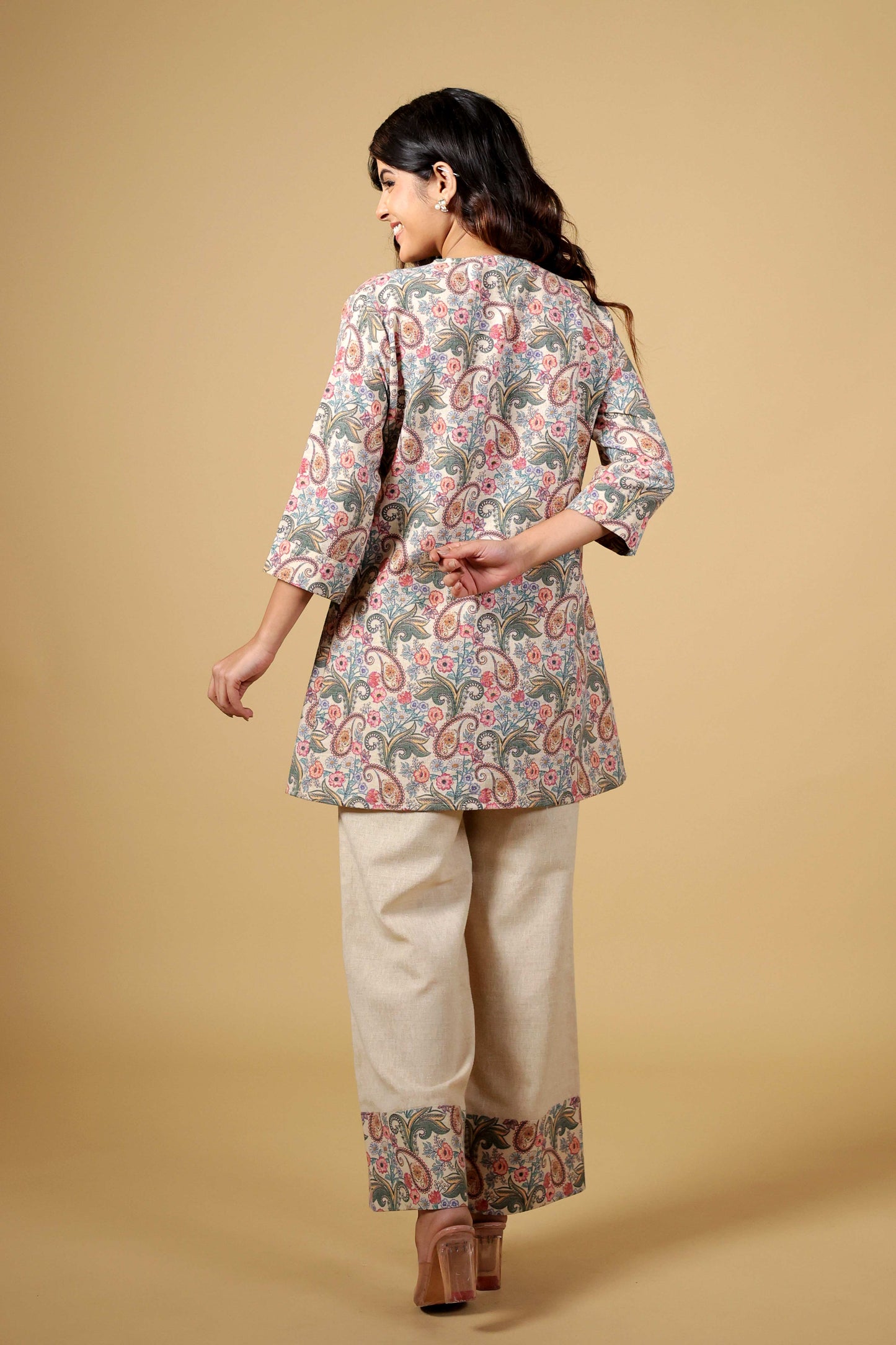 Blossom Beige Fusion Kurti Set
