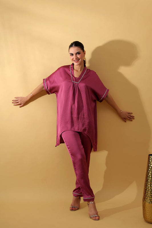 Orchid Charm Kaftan Set with Multicoloured Lace