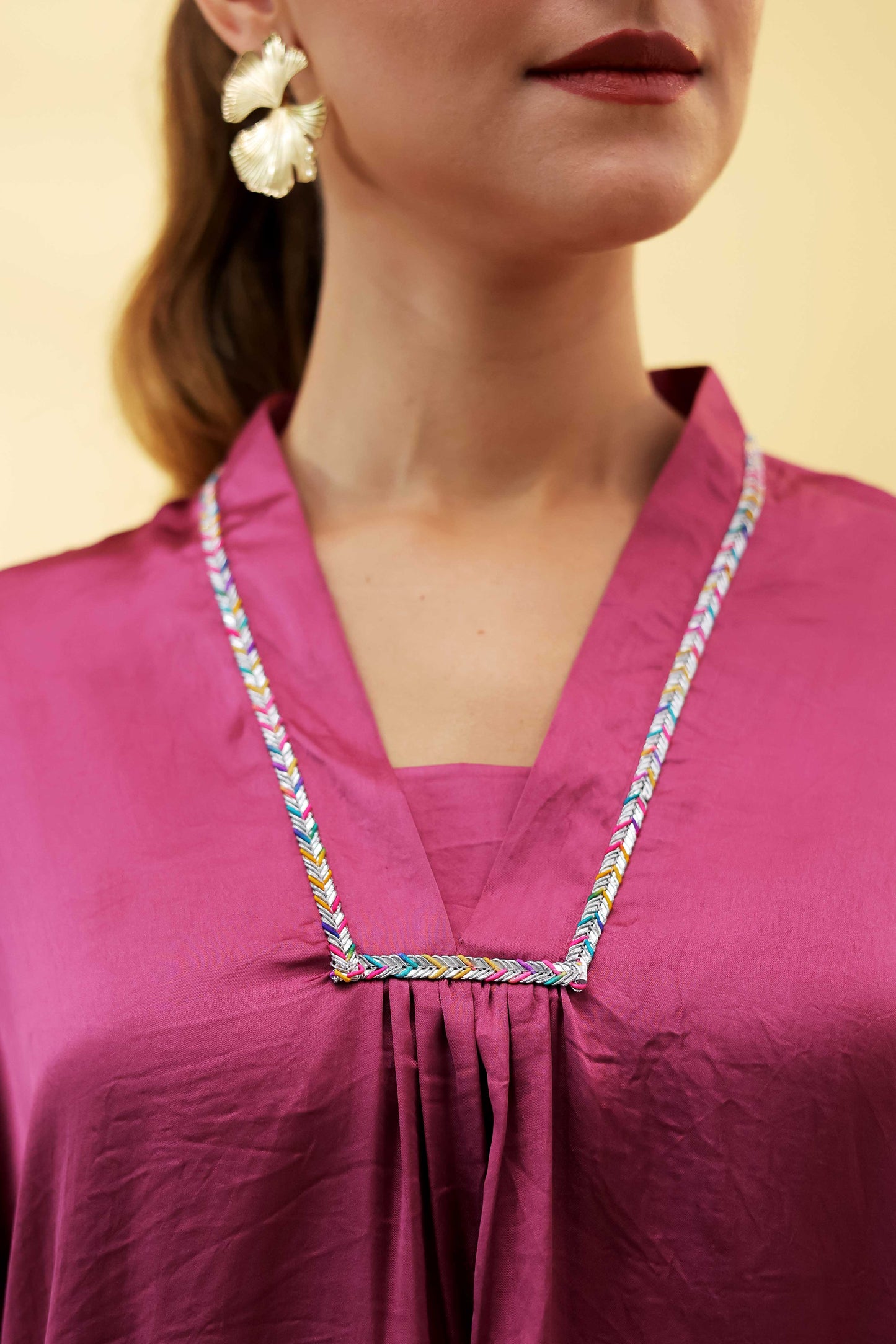 Orchid Charm Kaftan Set with Multicoloured Lace