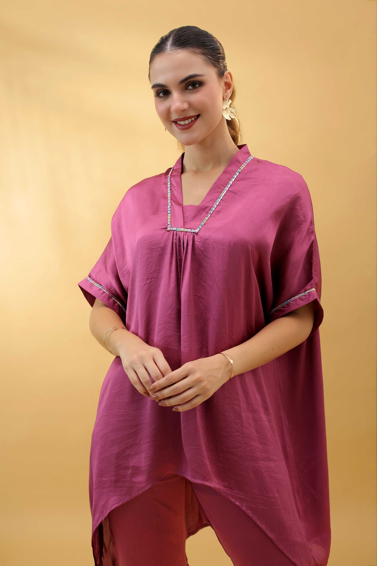 Orchid Charm Kaftan Set with Multicoloured Lace