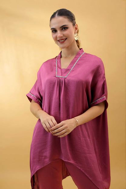 Orchid Charm Kaftan Set with Multicoloured Lace