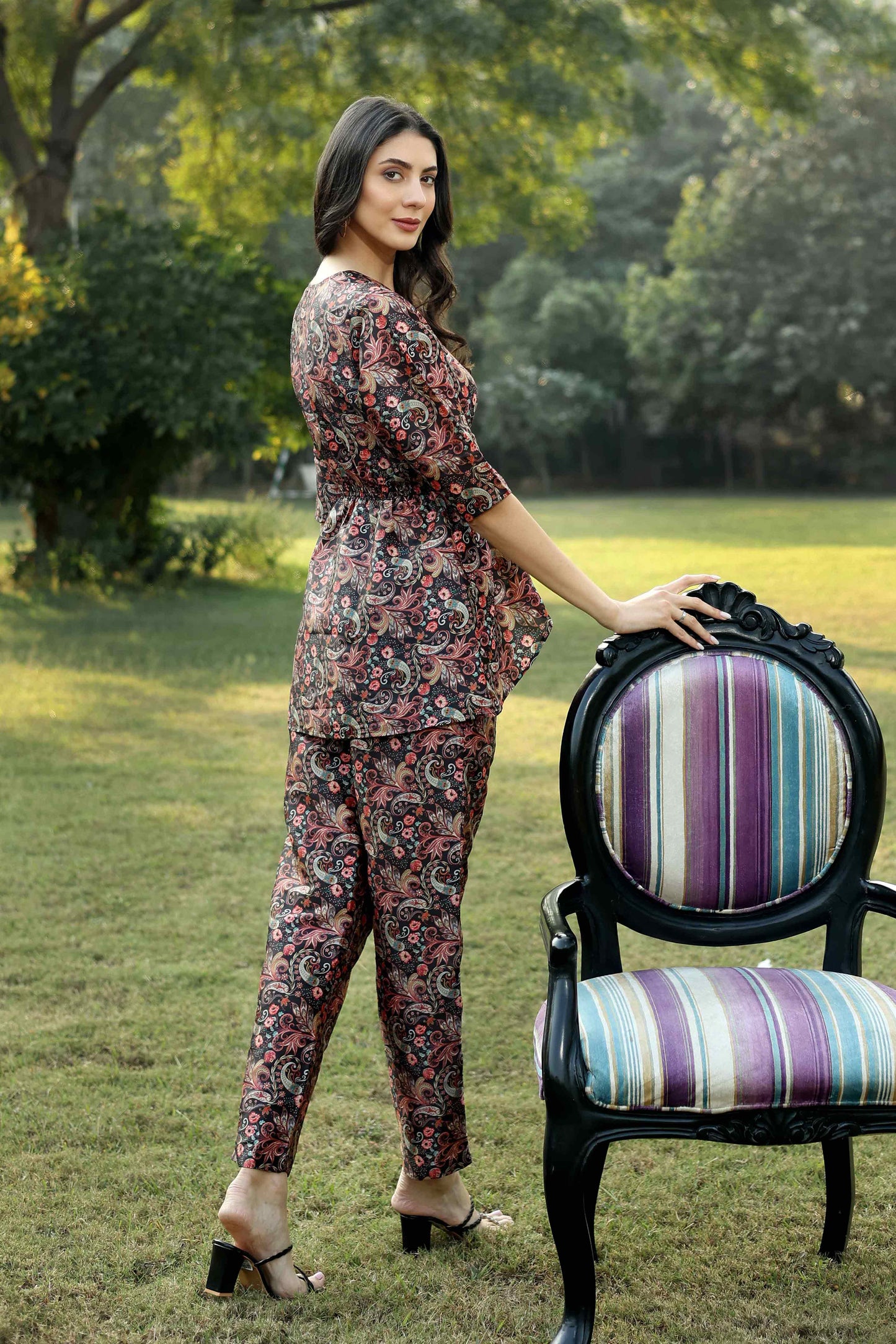 Black Paisley Set with Smocking Details on Front