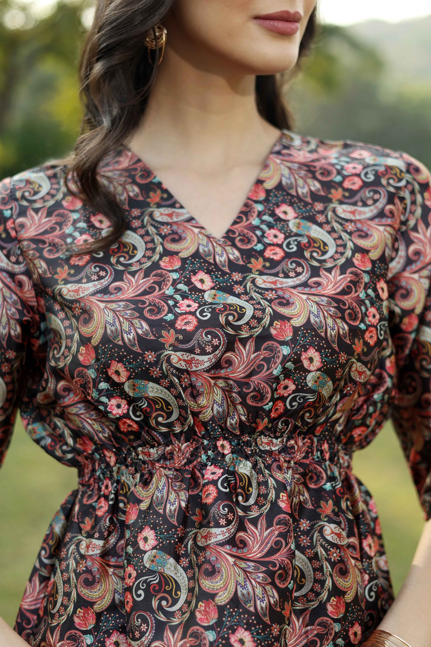 Black Paisley Set with Smocking Details on Front