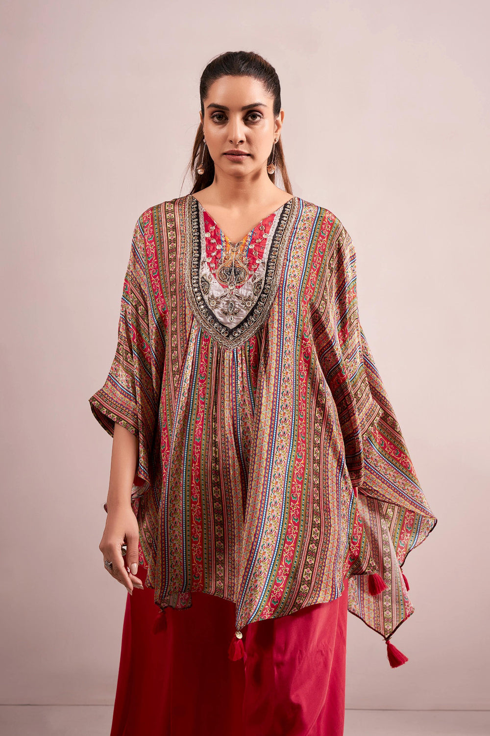 Ruhani Red Kaftan Co-Ord Set - BEOM COMMERCE