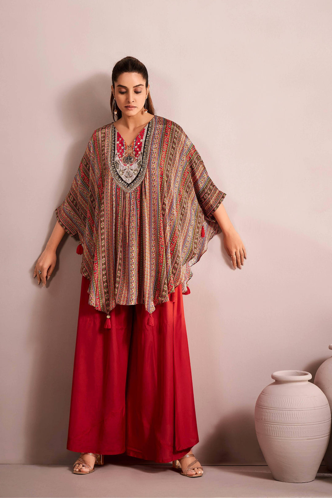 Ruhani Red Kaftan Co-Ord Set - BEOM COMMERCE