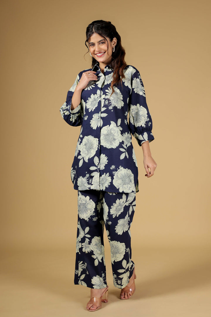 Blue Dahlia Printed Kurti Set