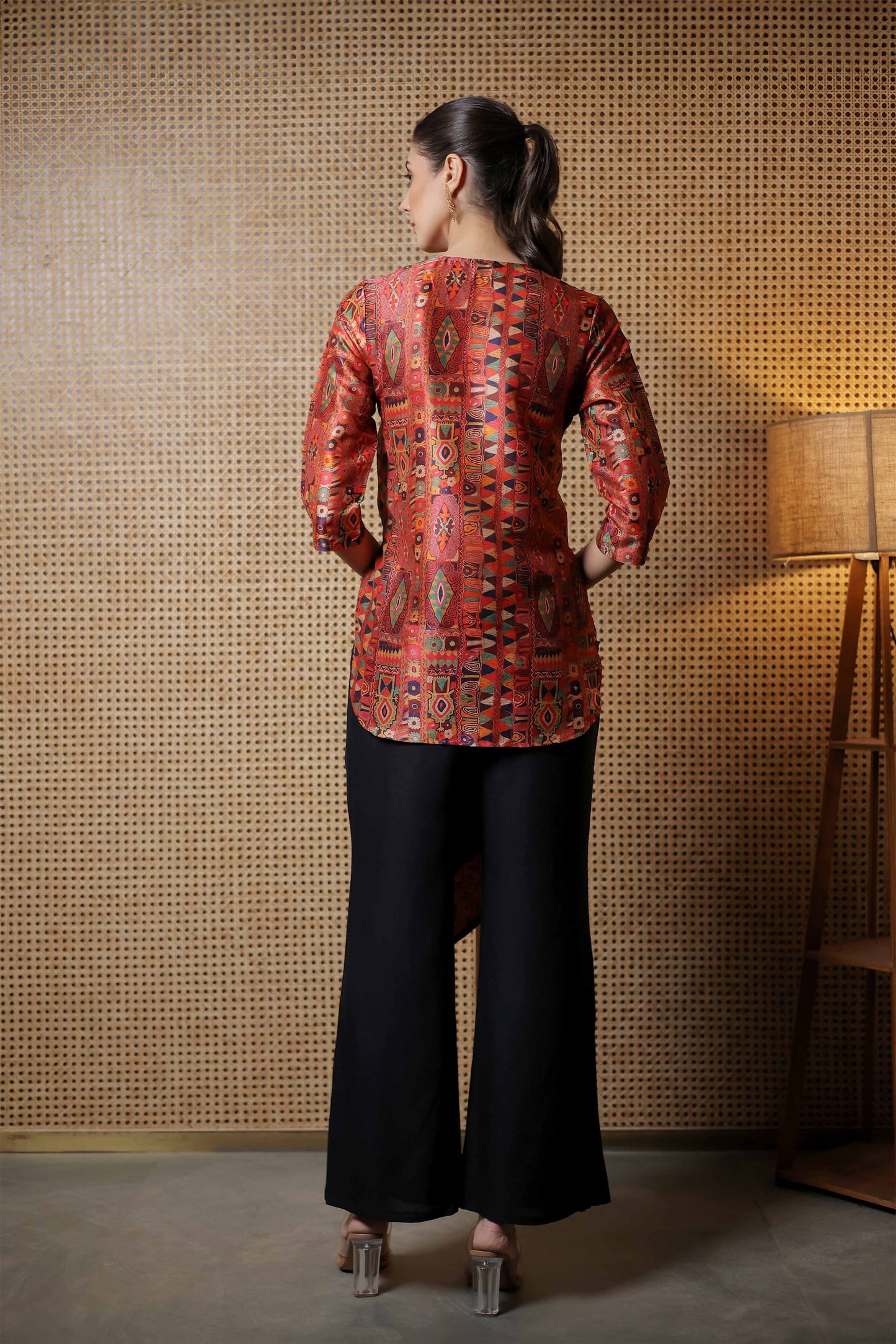 Rustic Mosaic Kurti Set with Ribbon Front