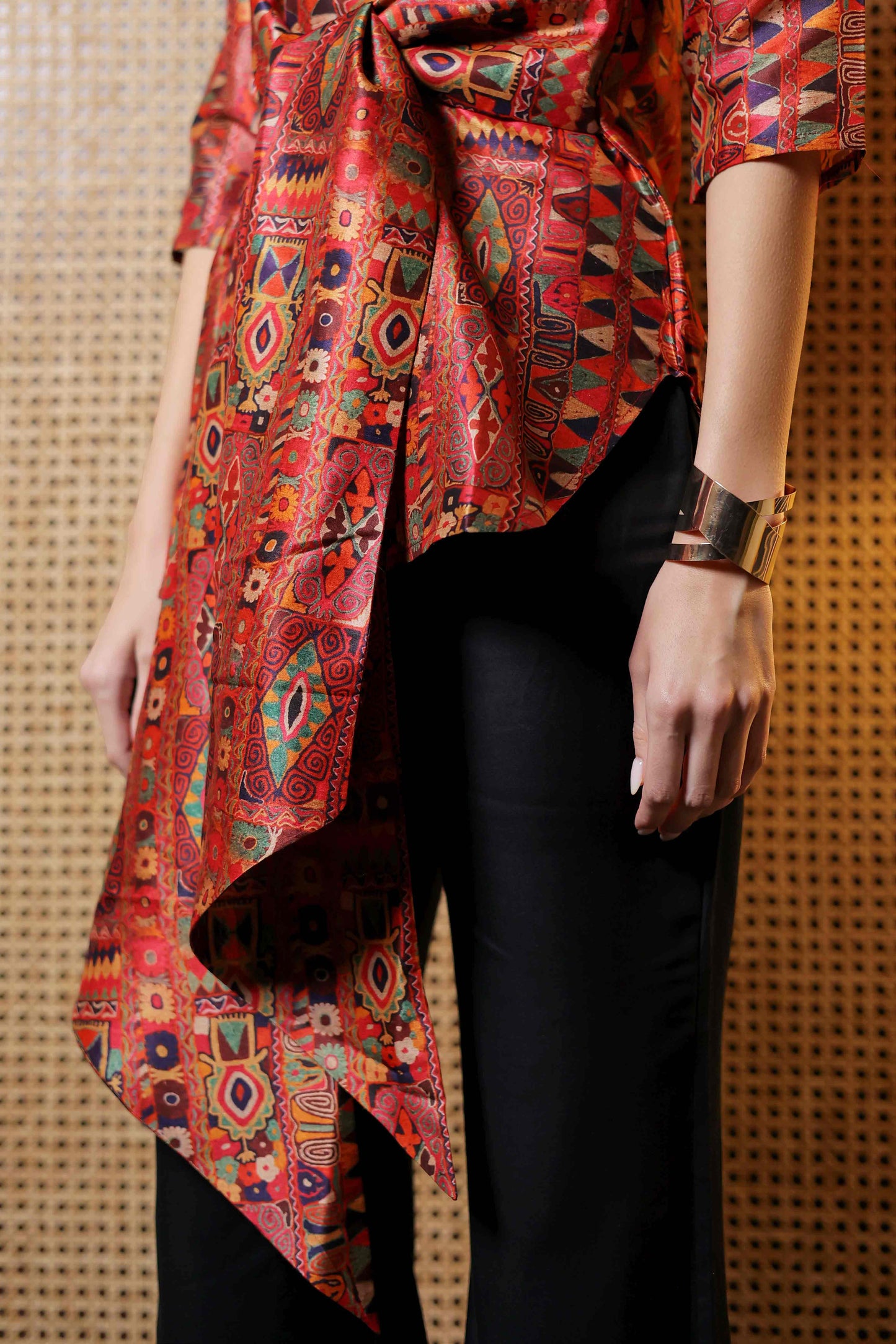 Rustic Mosaic Kurti Set with Ribbon Front