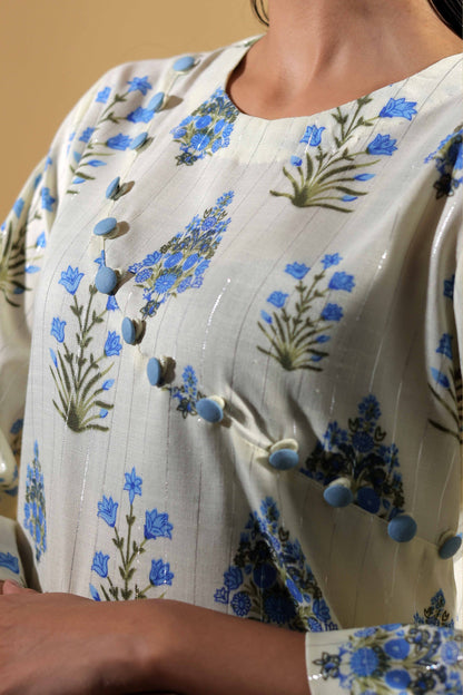 Floral Print Beige Kurti Set